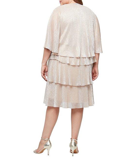 Ignite Evenings Plus Size Short Sleeve Embellished Crew Neck 2-Piece Jacket Dress Product Image