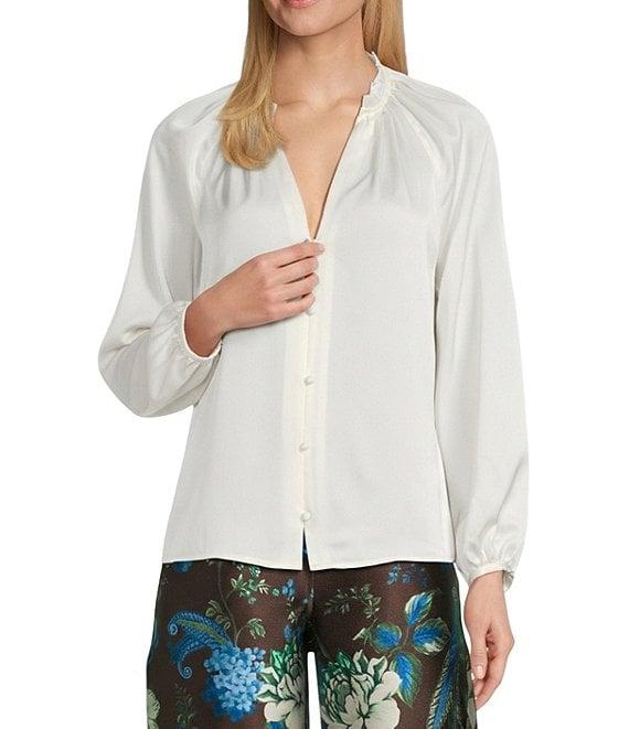 Preston & York Priya Satin V-Neckline Long Sleeve Blouse Product Image