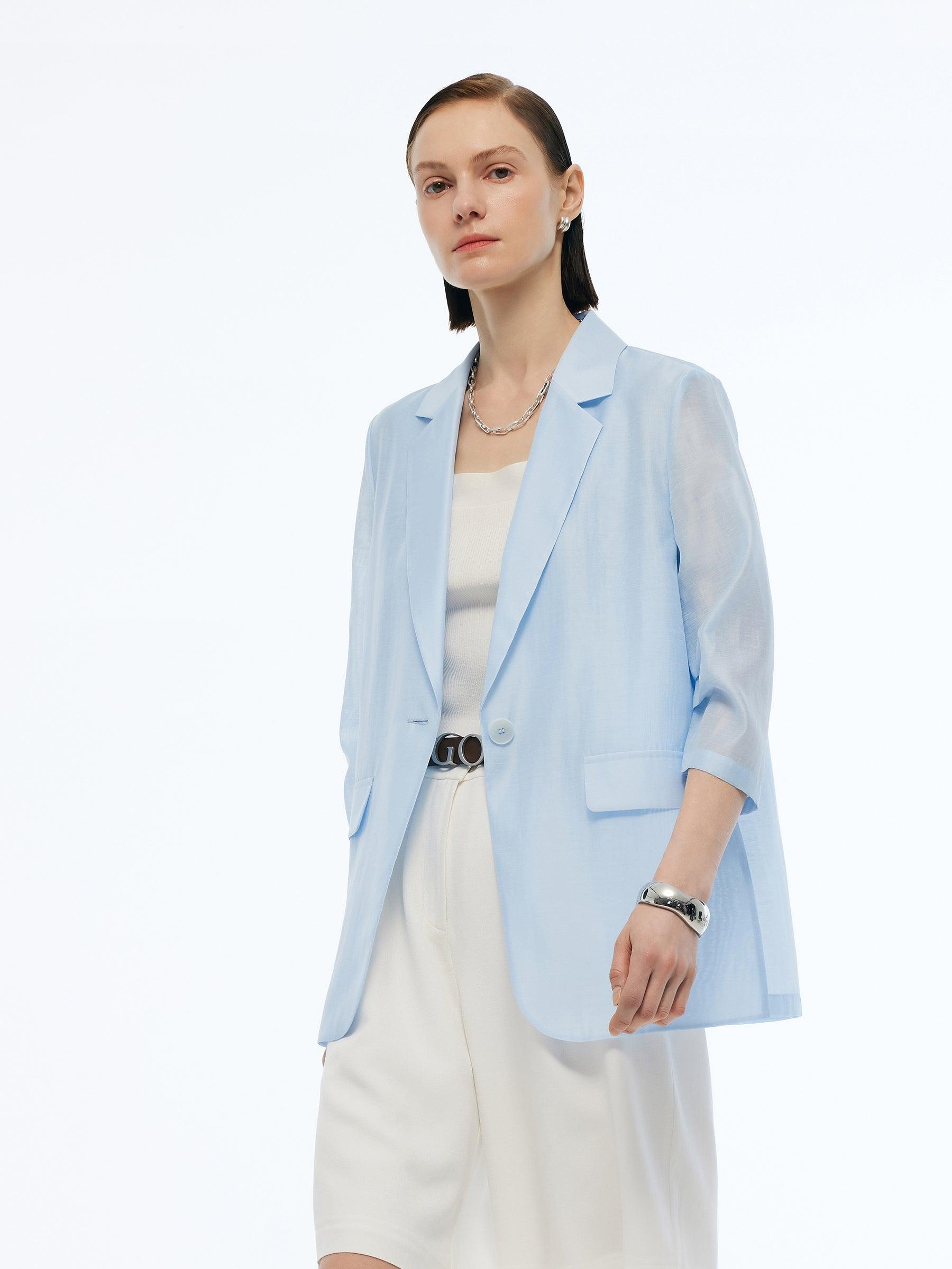Tencel Linen Blend 3/4 Sleeves Women Blazer Product Image