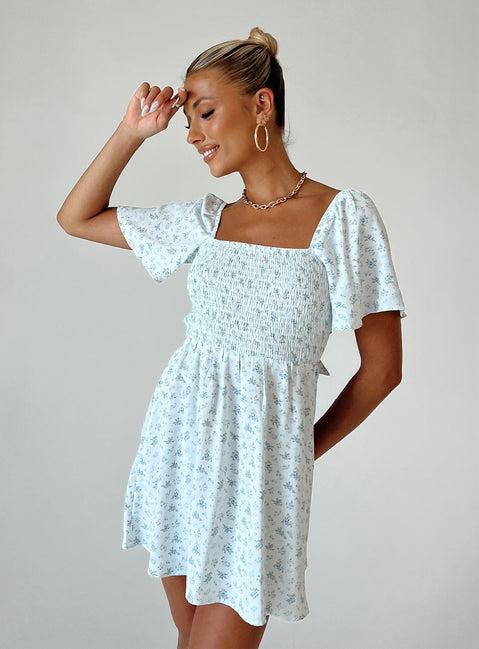 Summer Nights Mini Dress Blue Floral Product Image