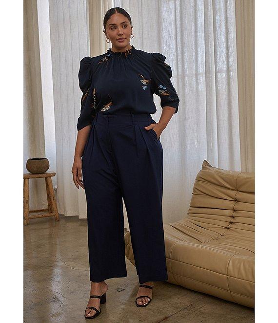 Sugarlips Plus Size Puffed Sleeve Dusk Bloom Floral Printed Blouse Product Image