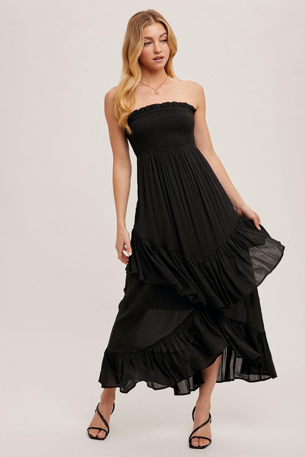 Strapless Tiered Ruffle Midi Dress Product Image