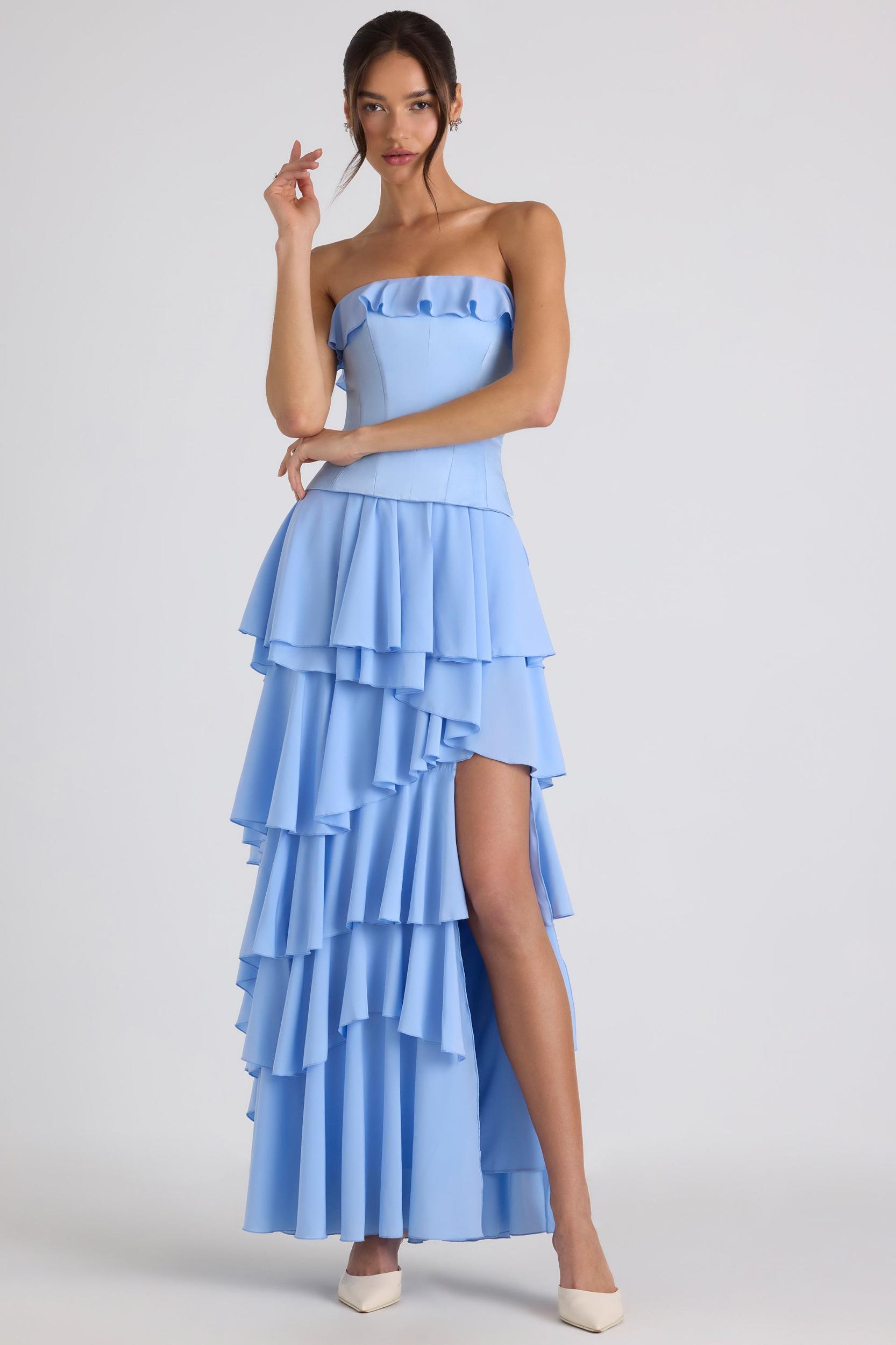 Tiered Corset Gown in Sky Blue Product Image