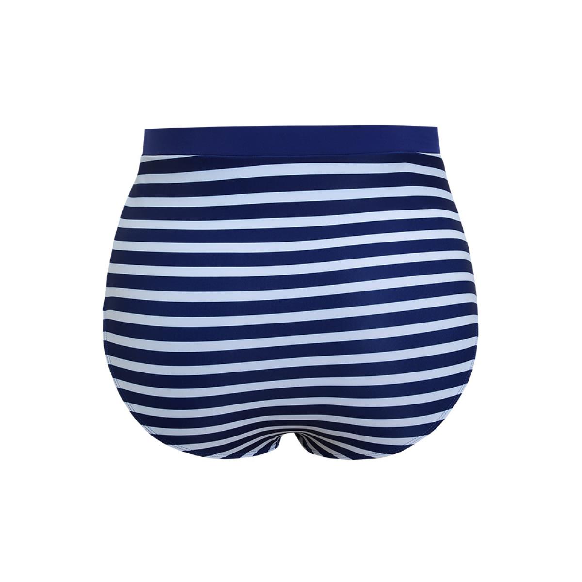Plus Size Striped Patchwork Bikini Bottom Women's Swimwear Navy Vacation Printed High stretch Bodycon High Rise Curve Swim Bottoms BloomChic 28/5X Product Image