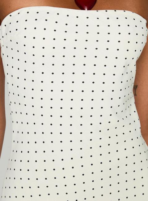 Just For Fun Strapless Maxi Dress White Polka Dot Product Image