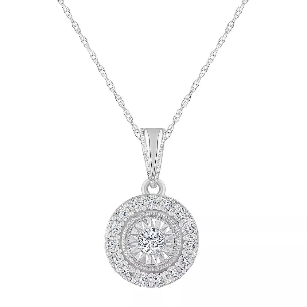 Celebration Gems 14k Gold 1/10 Carat T.W. Diamond Round Halo Pendant Necklace, Women's, Size: 18", 14k White Gold Product Image