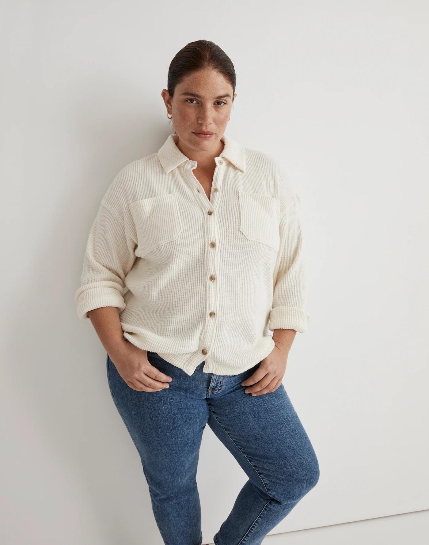 Plus Waffle Knit Shirt-Jacket Product Image