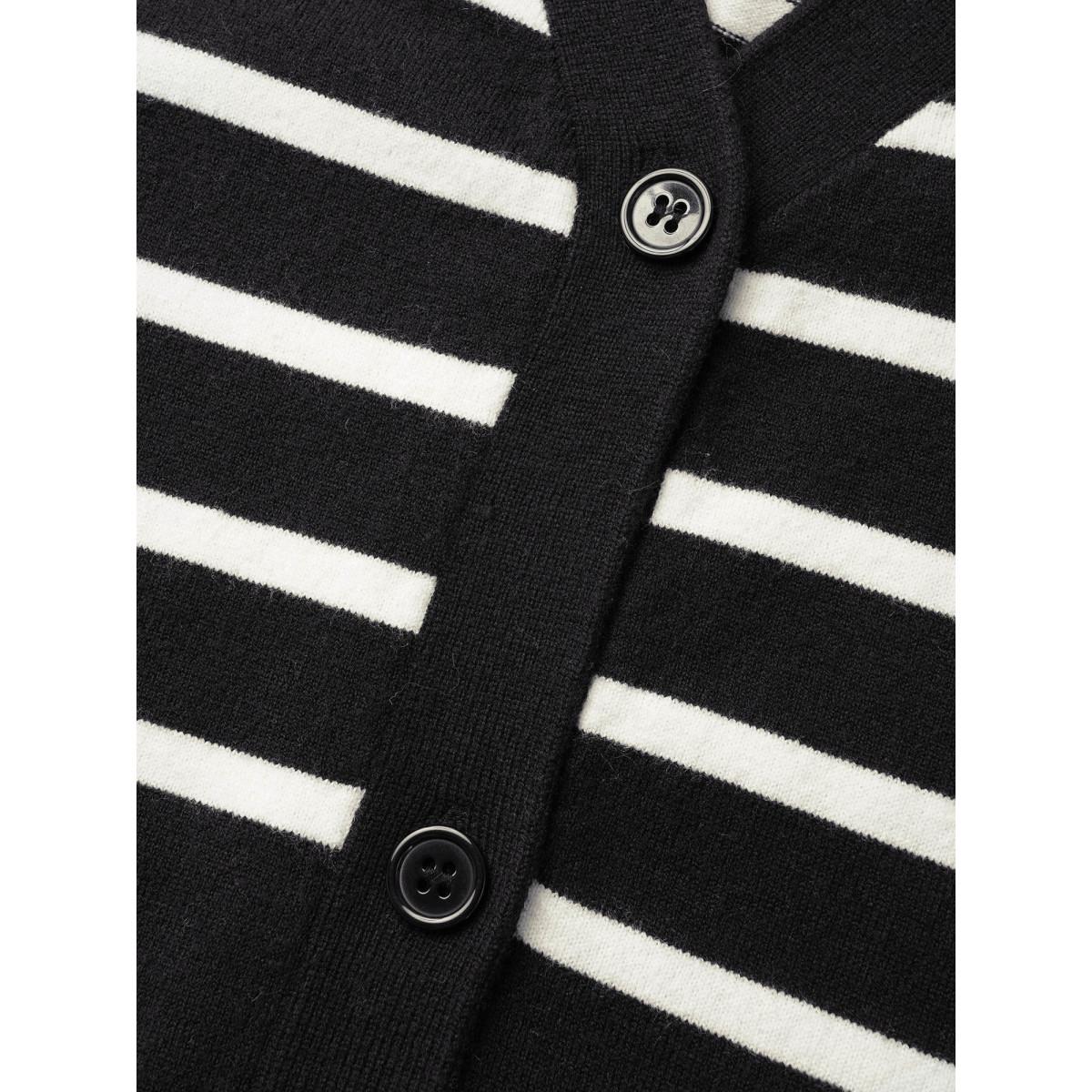 Plus Size Striped V Neck Button Up Pocket Cardigan Black Women Casual Loose Long Sleeve Everyday Cardigans BloomChic 22-24/3X Product Image
