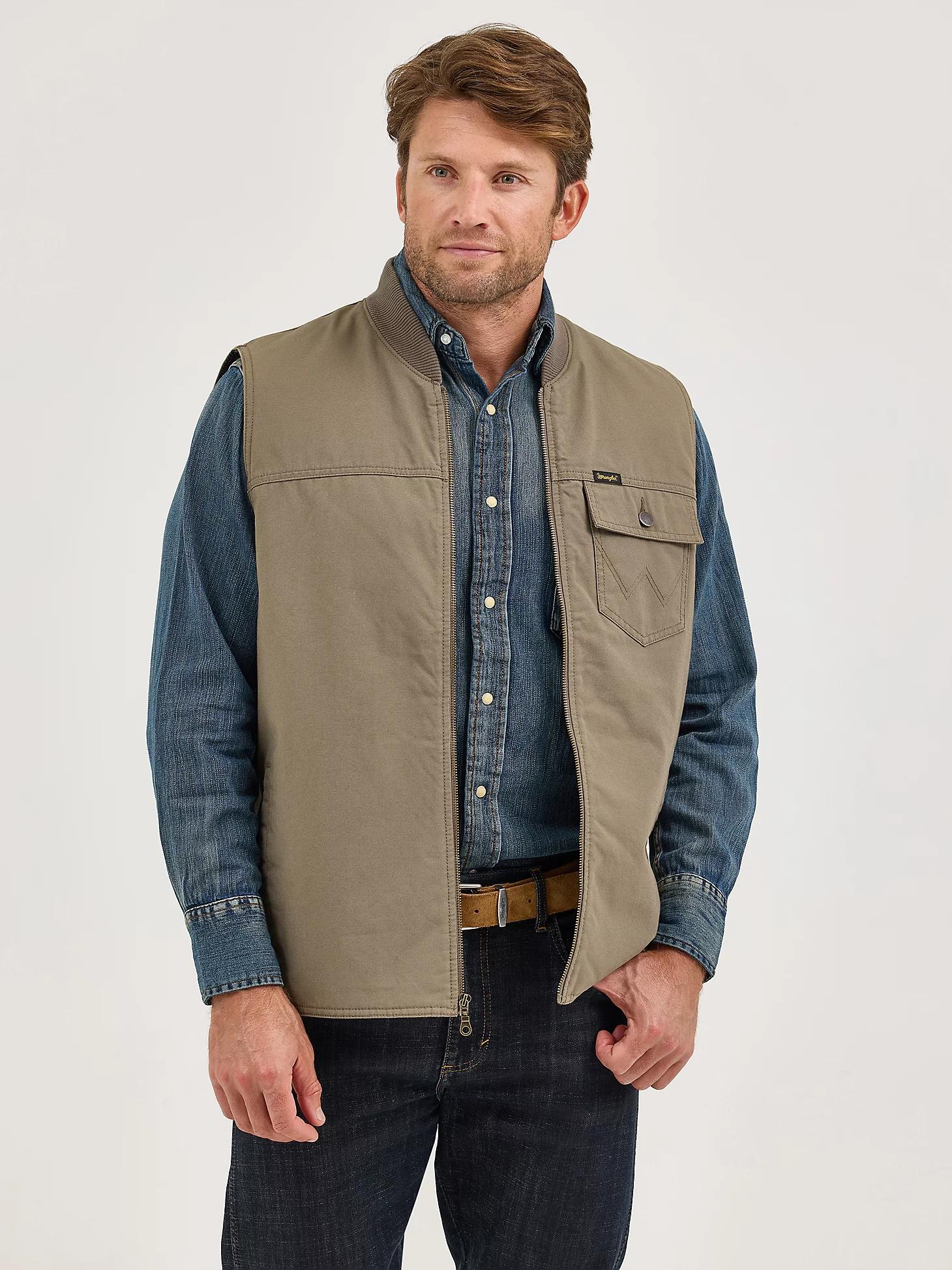 Men's Wrangler Quilt Lined Rancher Vest in Bungee Cord Taupe Product Image