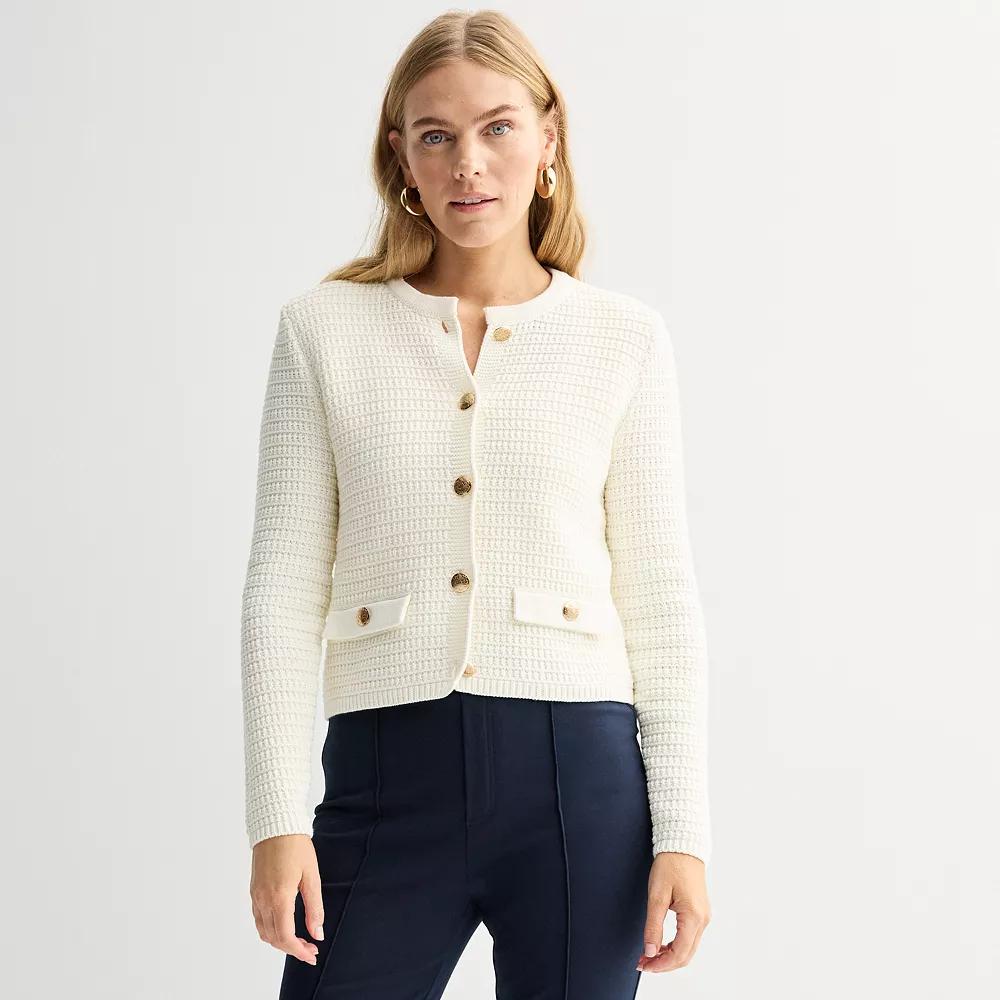 Petite Nine West Textured Cardigan Sweater, Women's, Size: Medium Petite, Daisy Dew Product Image