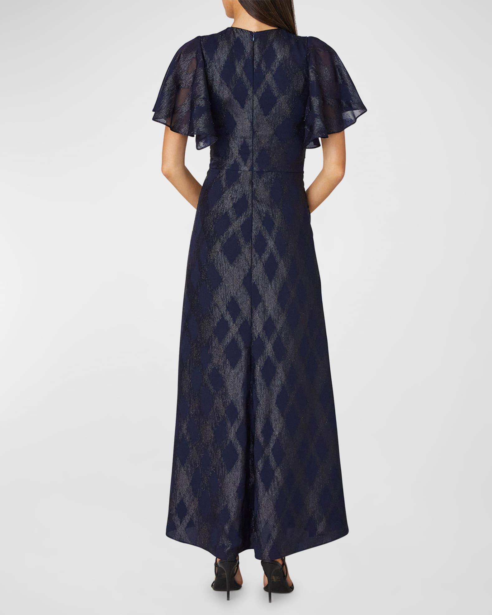 Flutter-Sleeve Metallic Chiffon Maxi Dress Product Image