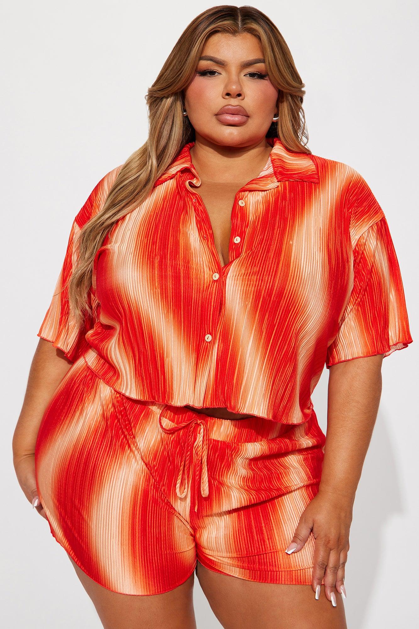 Adella Plisse Short Set - Orange Product Image