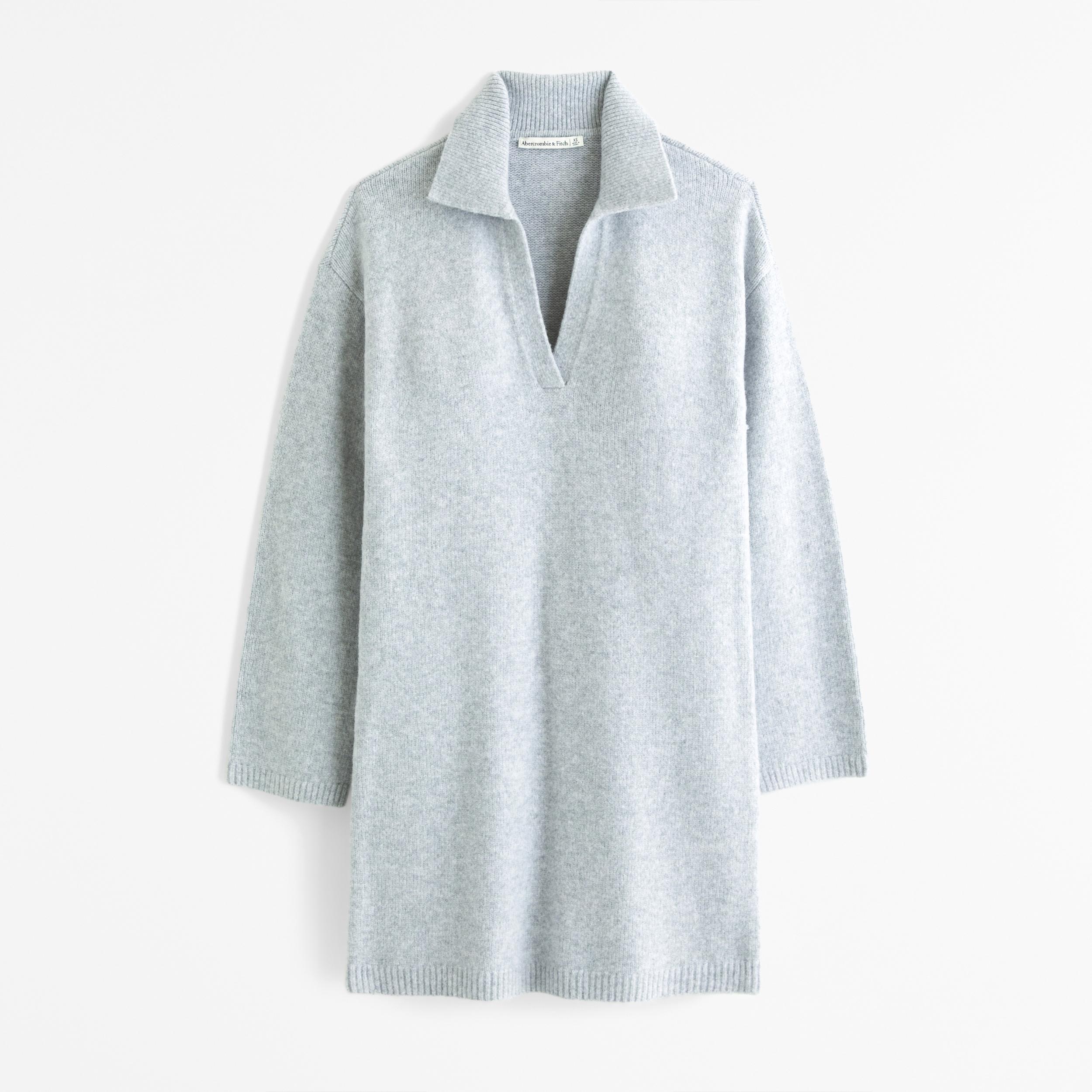 Long-Sleeve Collared Mini Sweater Dress Product Image