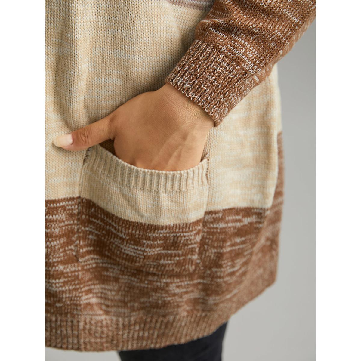 Plus Size Heather Colorblock Hooded Pocket Cardigan Multicolor Women Casual Loose Long Sleeve Dailywear Cardigans BloomChic 28/5X Product Image