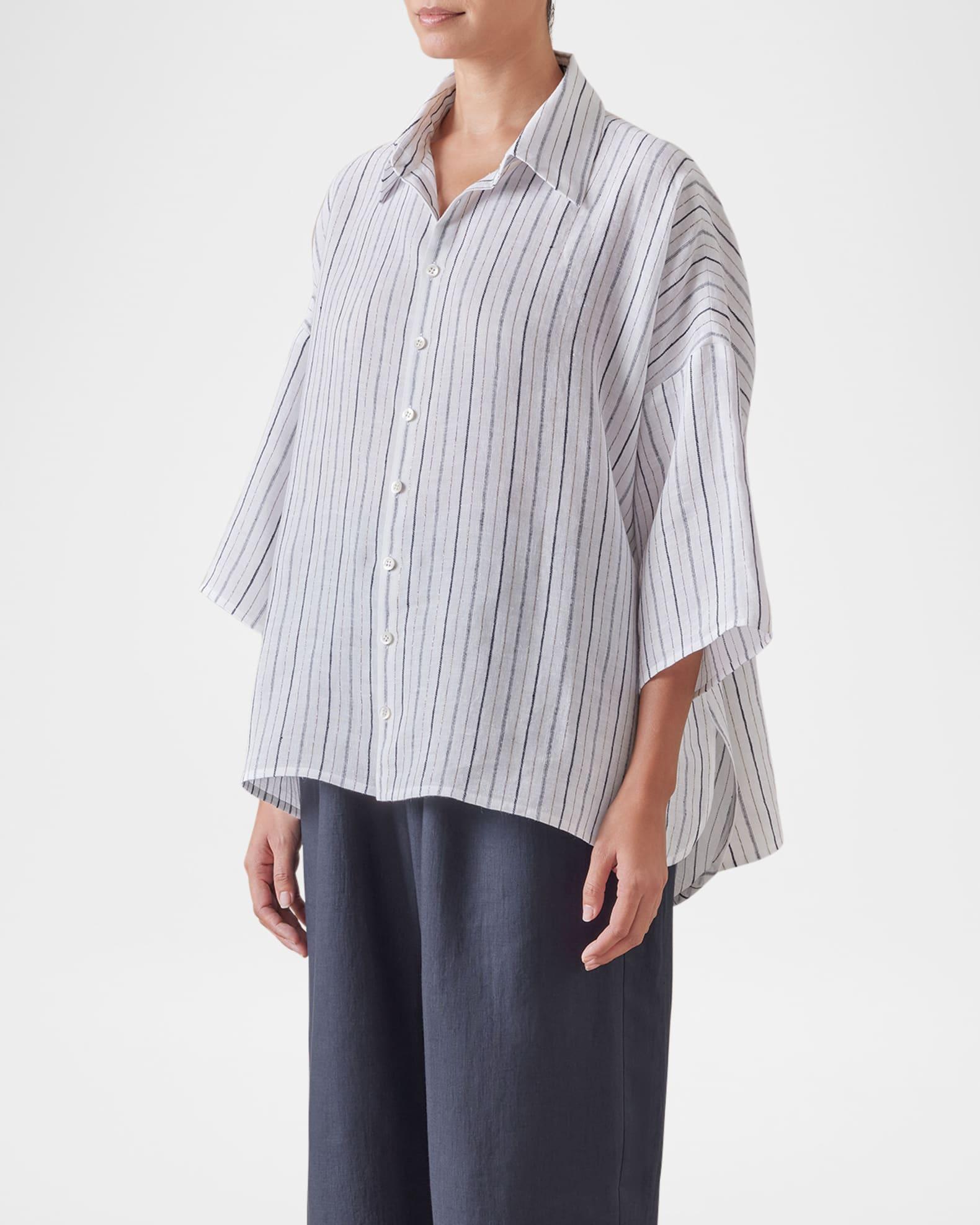 Sloped Shoulder Wide A-Line Short-Sleeve Shirt With Collar (Mid Length) Product Image