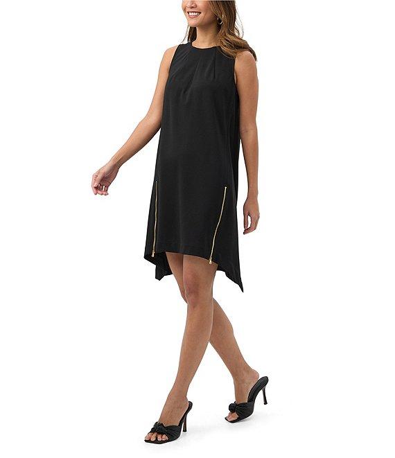 Trina Turk Vantis Ponte Round Neck Sleeveless Exposed Zipper Shift Dress Product Image