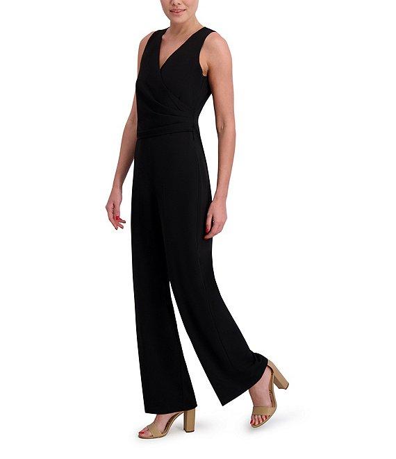 Anne Klein V-Neck Sleeveless Side Ruched Straight Leg Crepe Jumpsuit Product Image