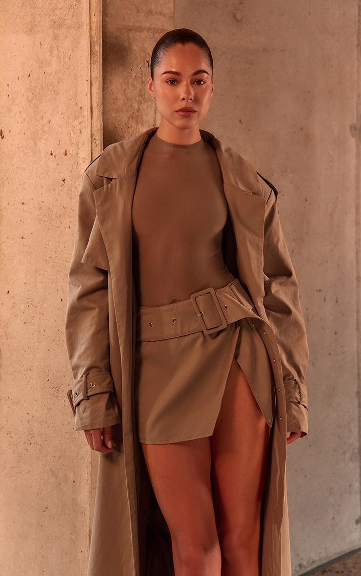 PLT Label Taupe Mesh Long Sleeve Bodysuit Product Image