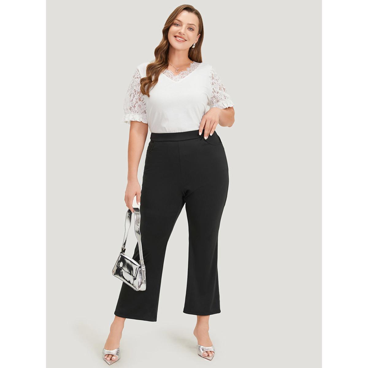 Plus Size Solid Elastic Waist Slant Pocket Bootcut Pants Women Black Office High Rise Work Pants BloomChic 22-24/3X Product Image