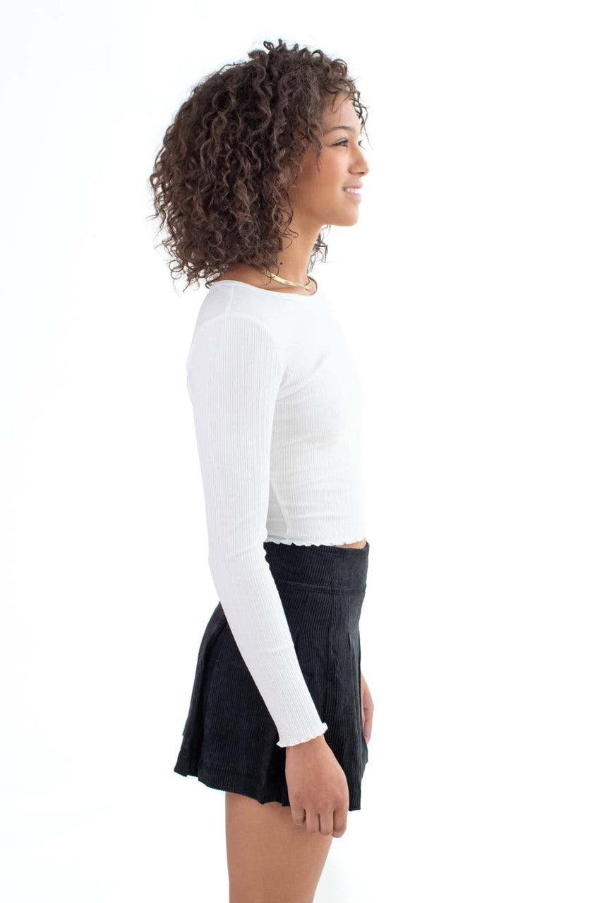 White Double Ribbed Long Sleeve Crop Top Product Image