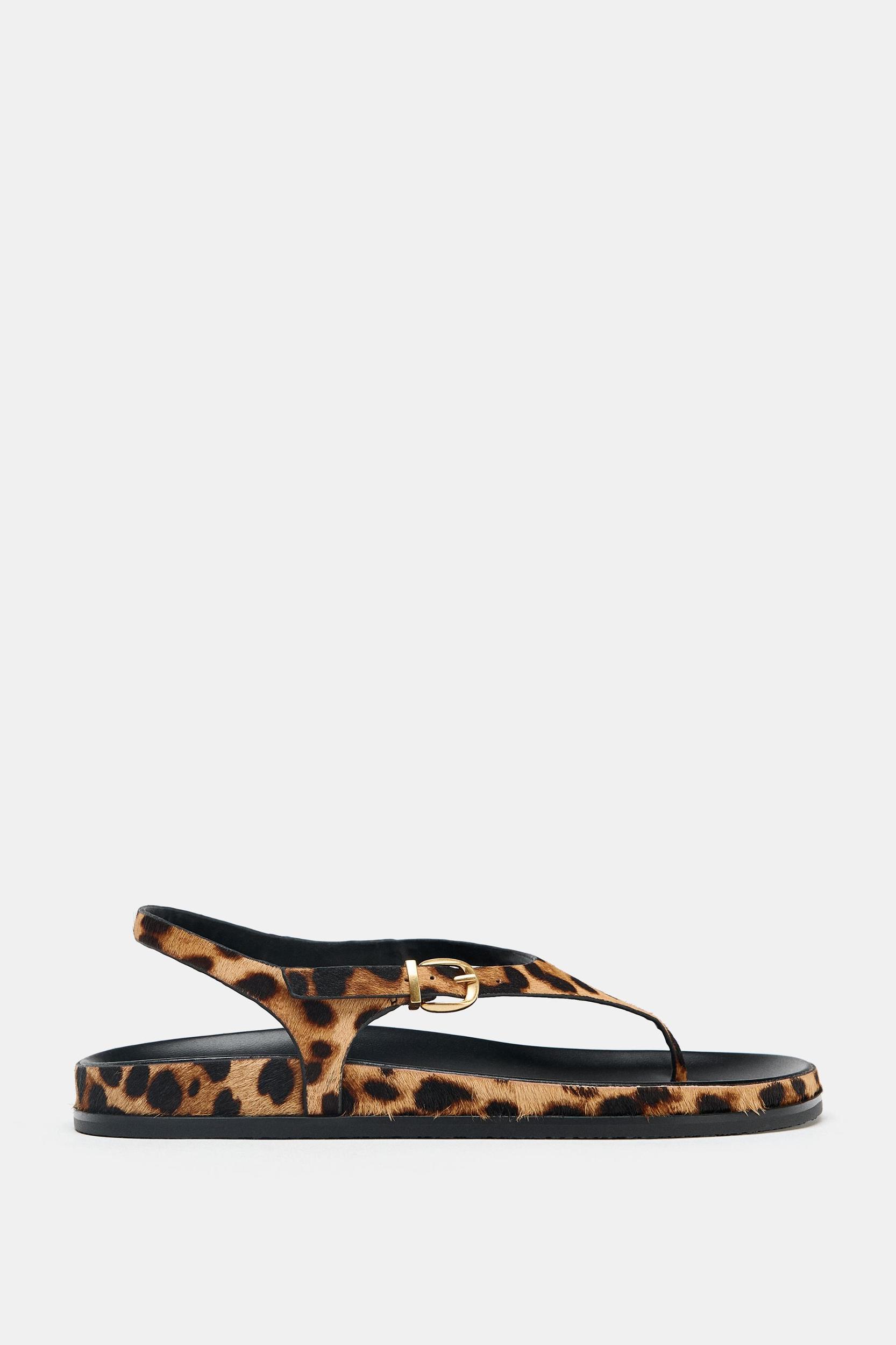 ANIMAL PRINT FUR LEATHER SANDALS Product Image