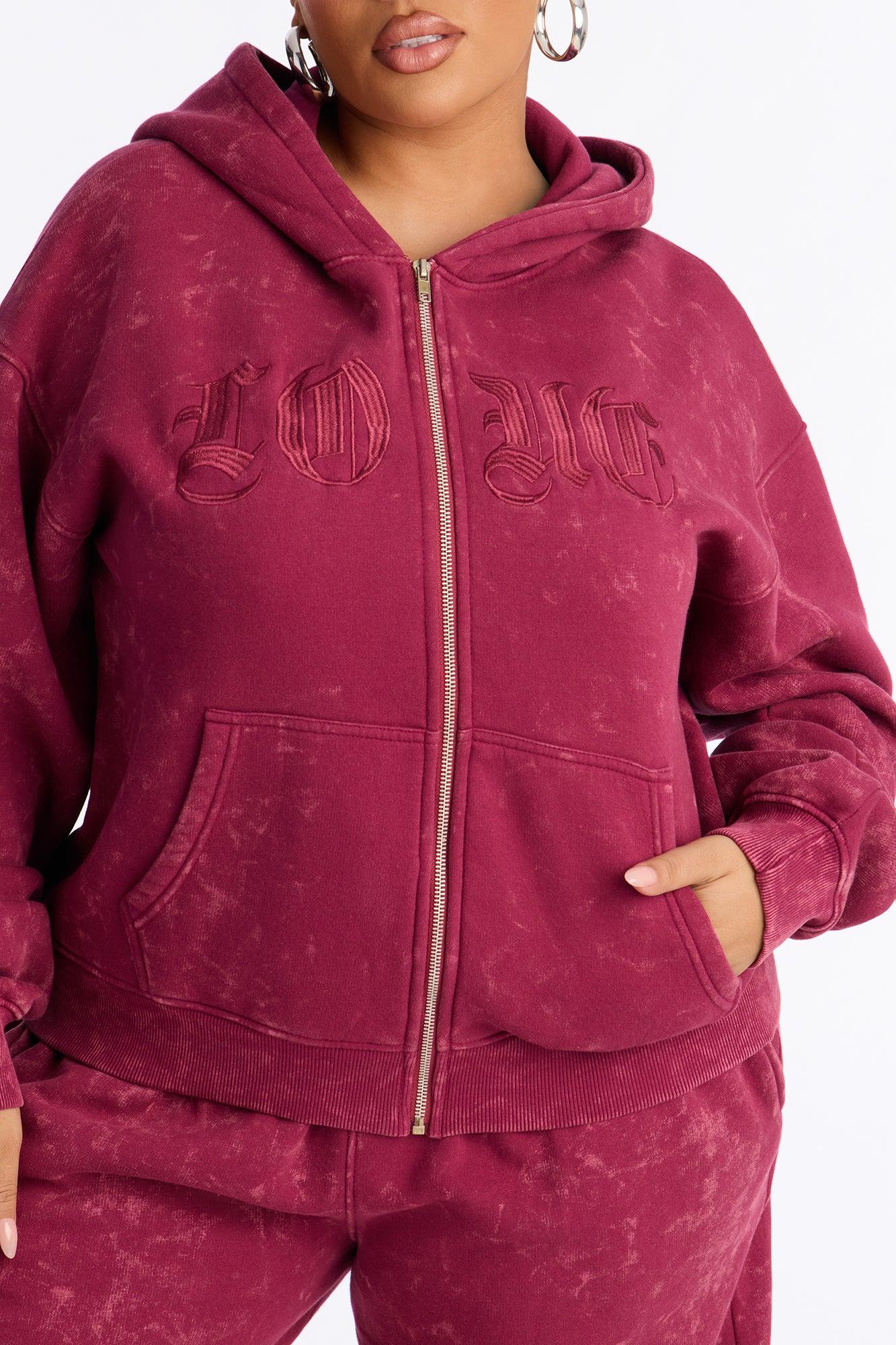 Love Club Embroidered Fleece Pant Set - Wine Female Product Image