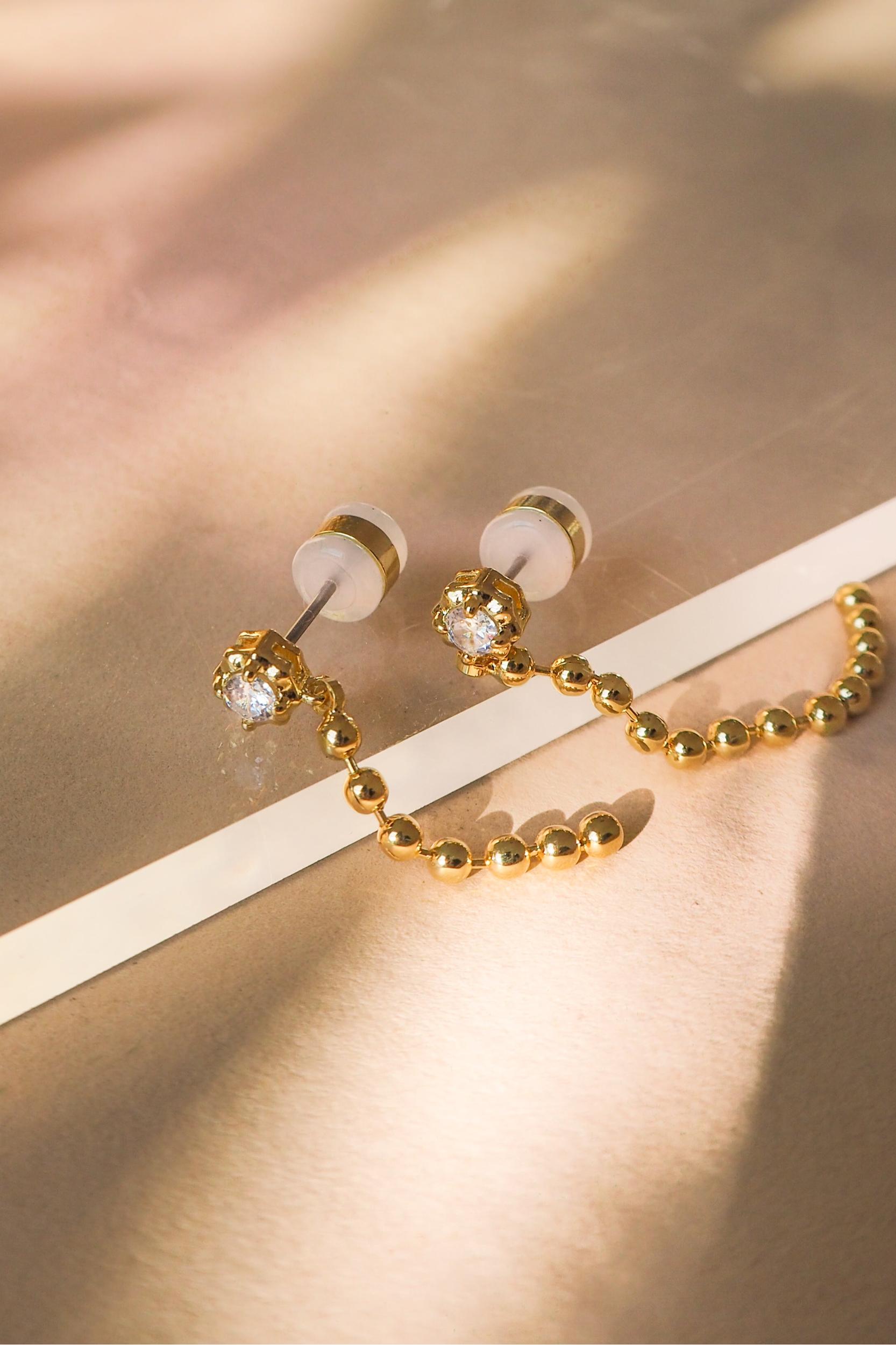Ball Chain Drop Earring Set - Gold Product Image