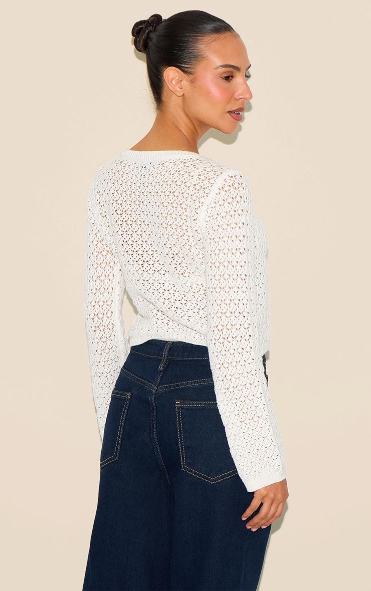 Petite Cream Knitted Crochet Button Through Long Top Product Image