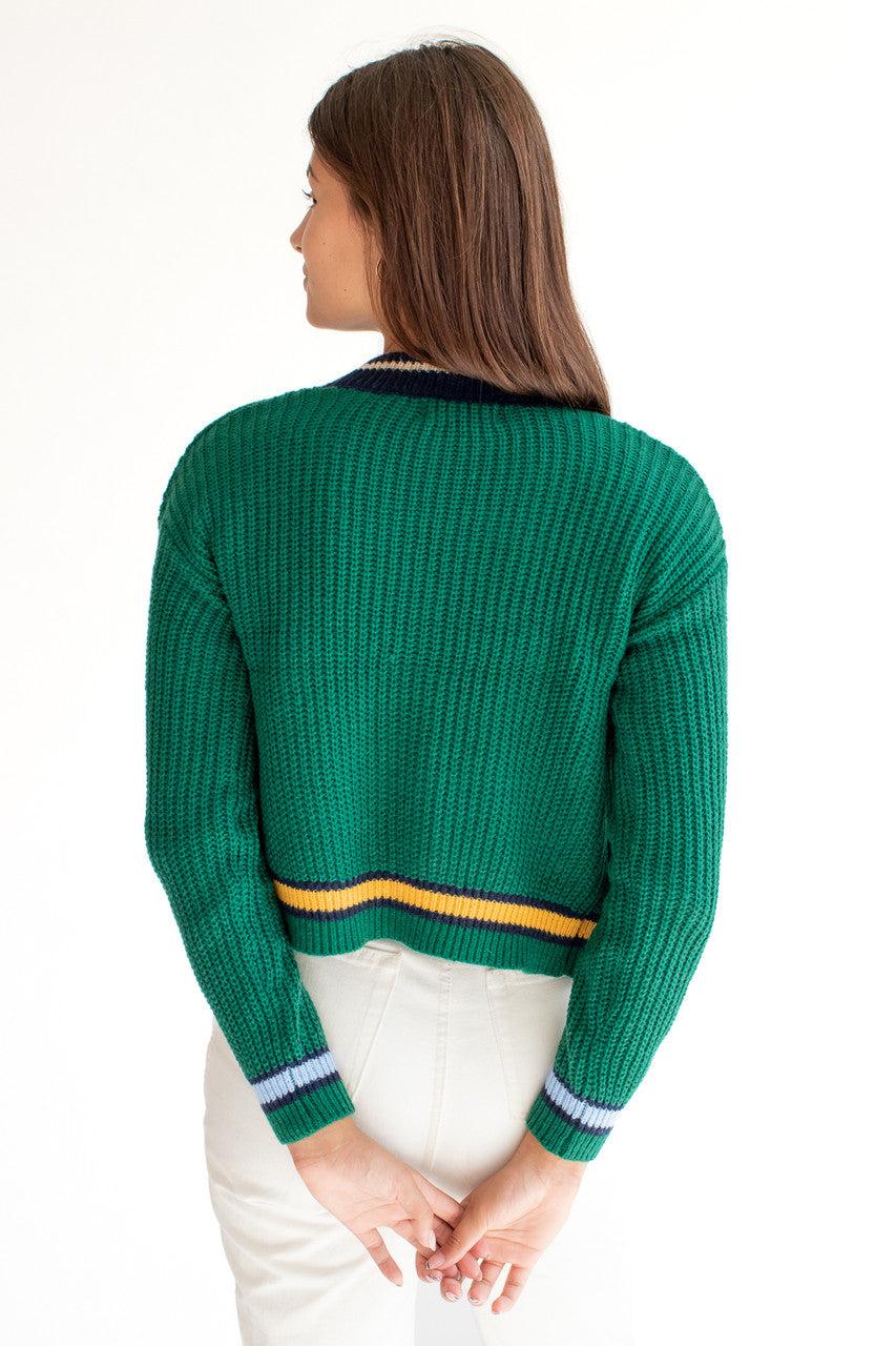 Green Cable Knit Varsity Cardigan Product Image