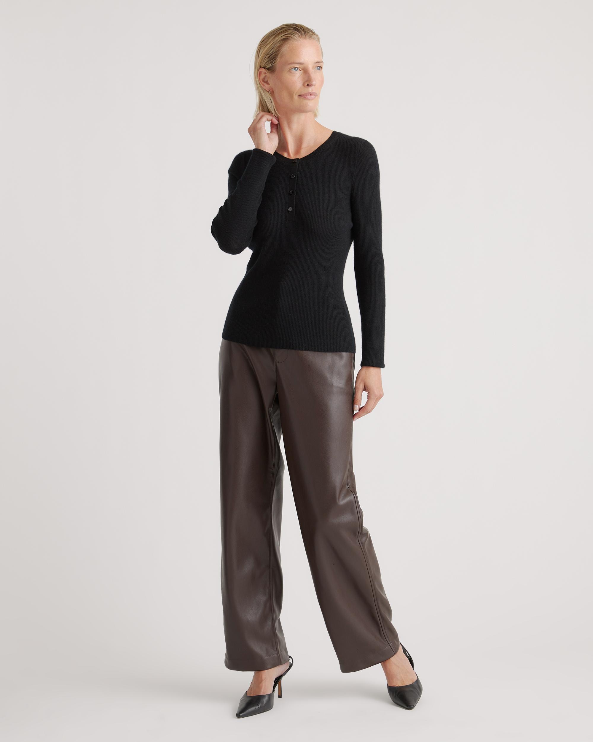 Quince | Women's Featherweight Cashmere Ribbed Henley Sweater Product Image
