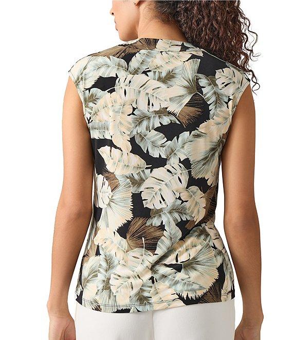 Kasper Leaf Print Ity Cowl Neck Cap Sleeve Top Product Image