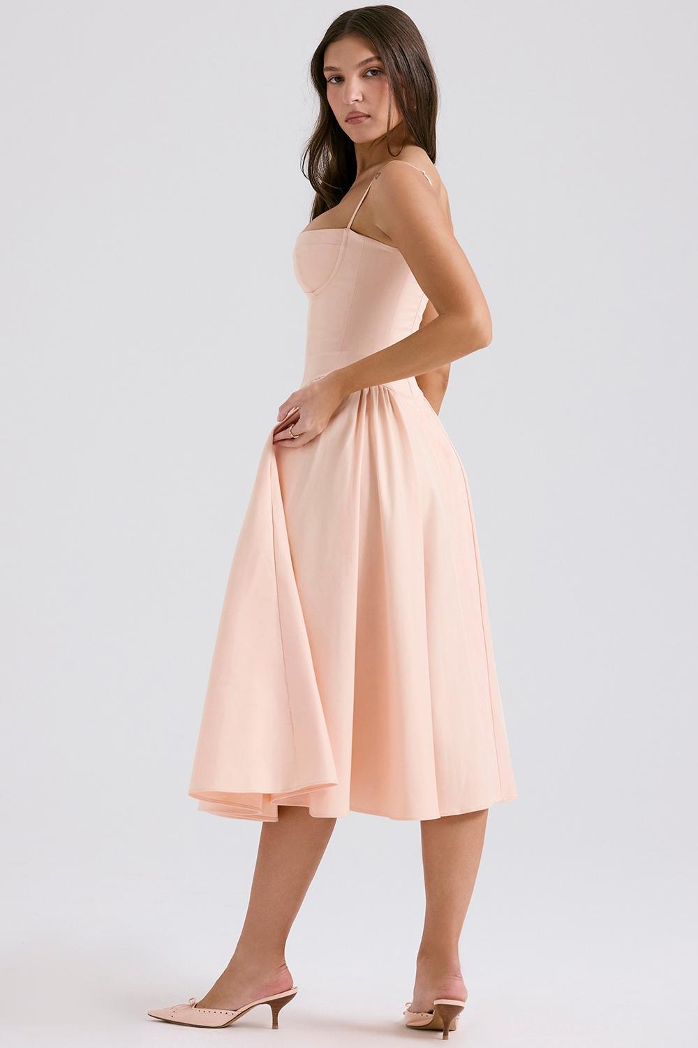 Samaria  peach parfait twill corset midi dress Product Image