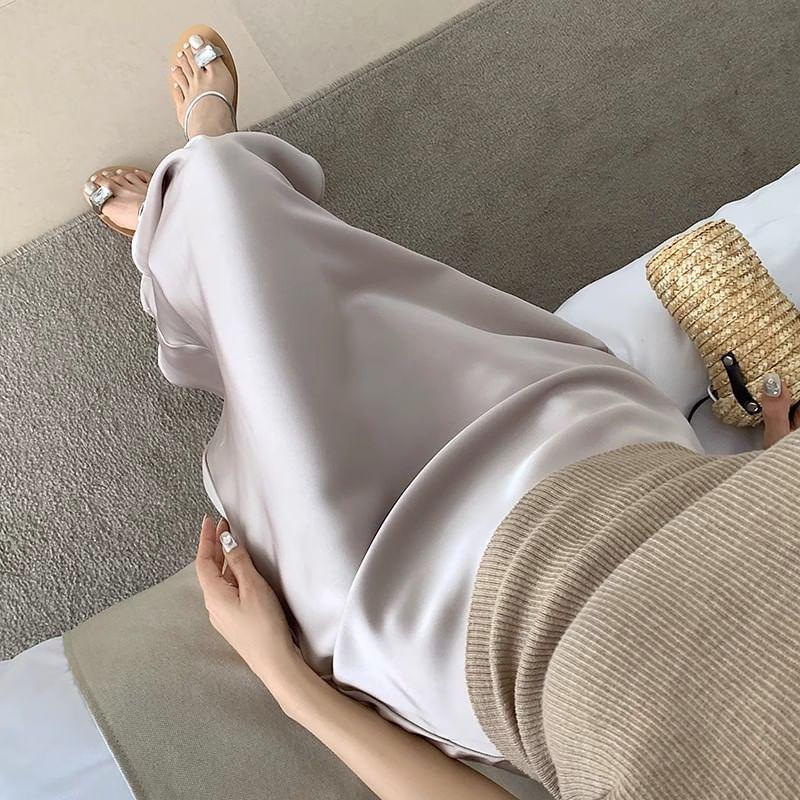 High Rise Plain Maxi A-Line Skirt Product Image