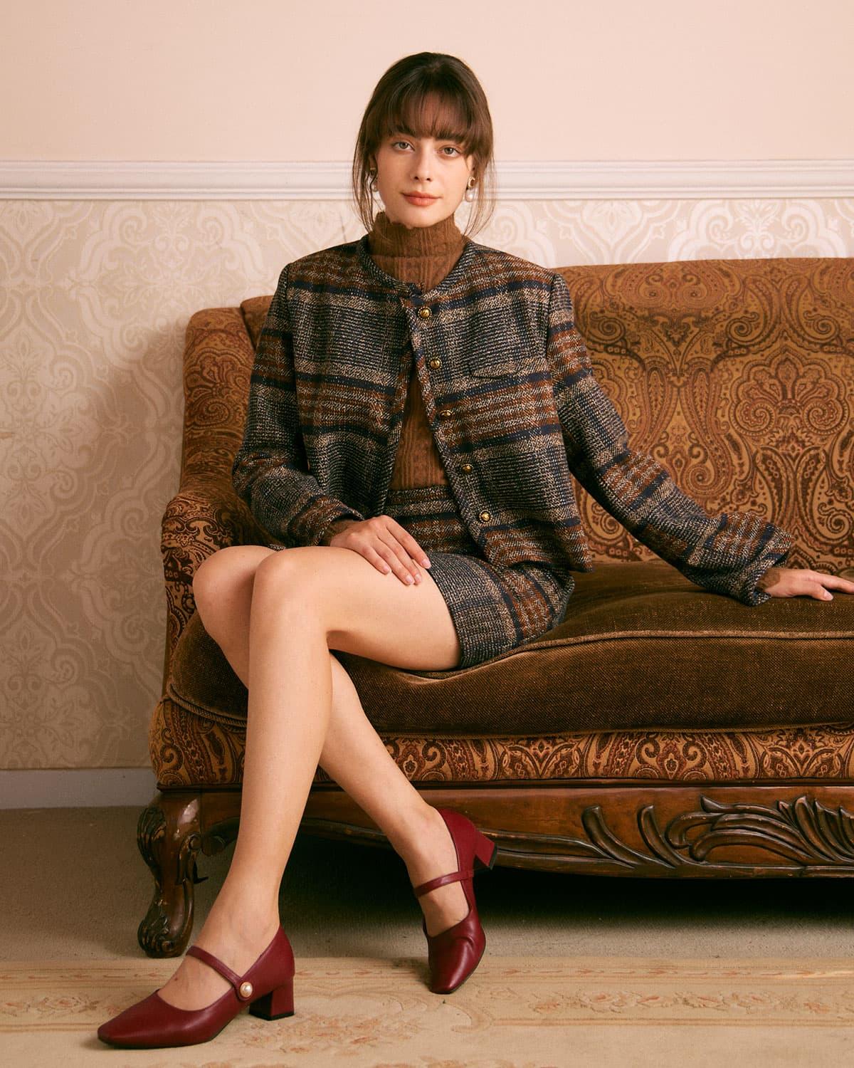 The Brown Natural Waisted Striped Mini Skirt Product Image