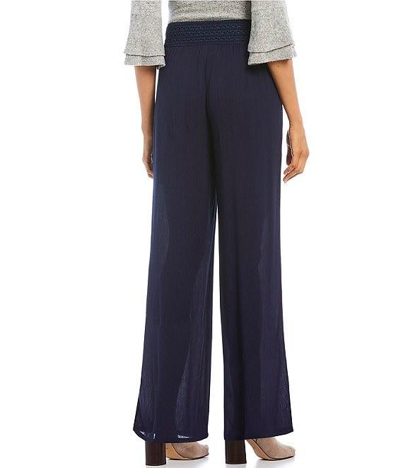 I.N. Studio Wide Leg Embroidered Waistband Detail Pull-On Pants Product Image