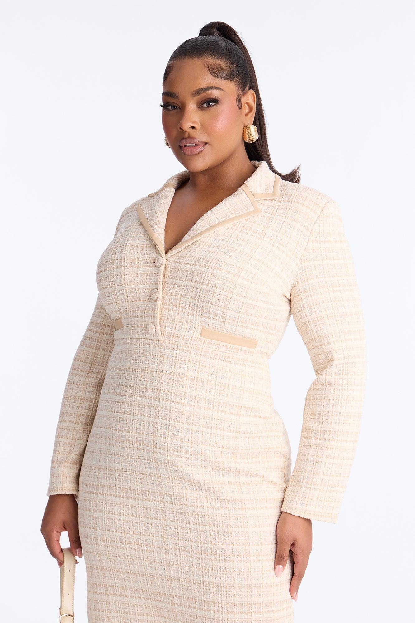 Brisa Long Sleeve Tweed Midi Dress - Mauve Female Product Image