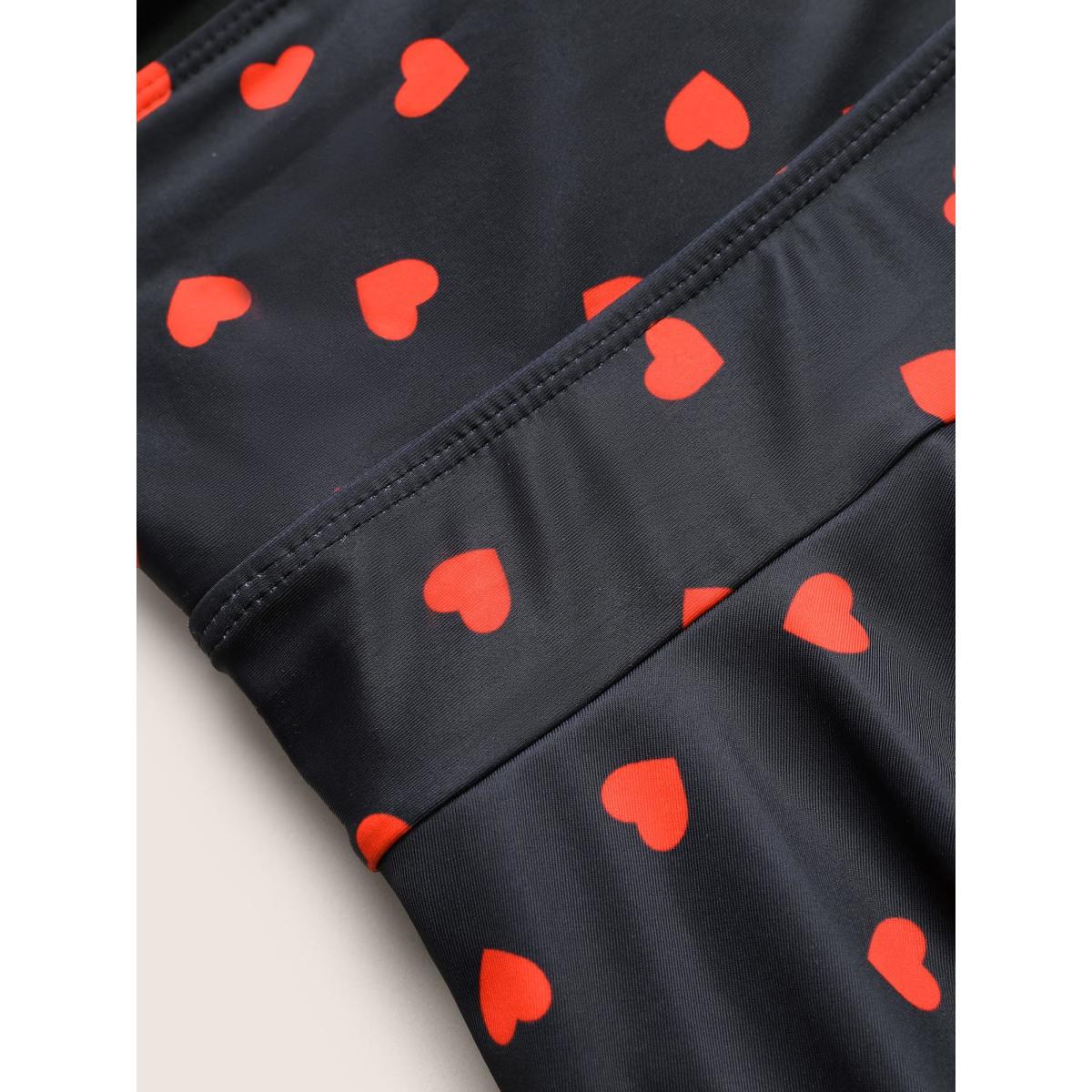 Plus Size Heart Print Crossover Adjustable Straps Swim Dress Women's Swimwear Black Beach Bodycon Heart neckline High stretch Curve Swim Dresses BloomChic 28/5X Product Image