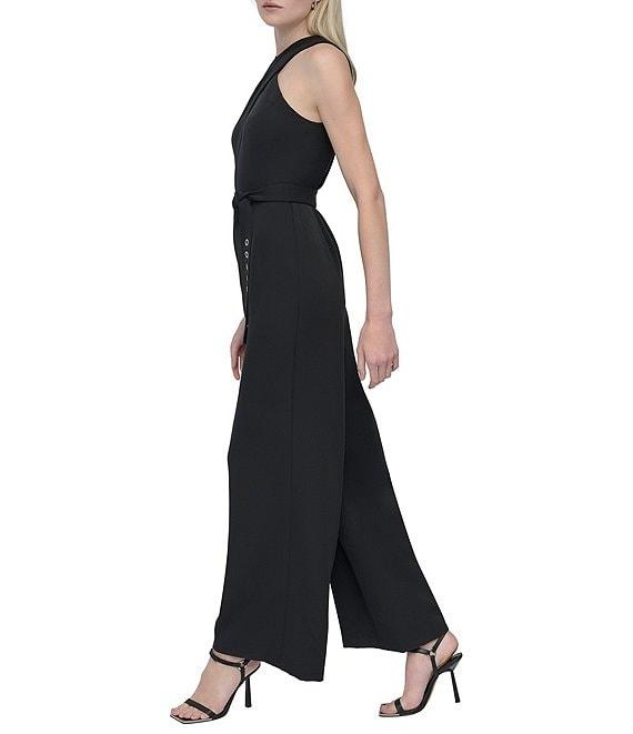 DKNY by Donna Karan Stretch Halter Neck Sleeveless Belted Straight Leg Jumpsuit Product Image