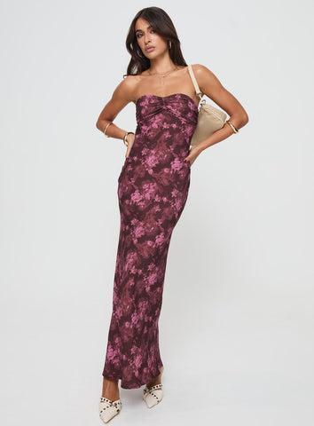 Abeila Strapless Maxi Dress Burgundy Product Image