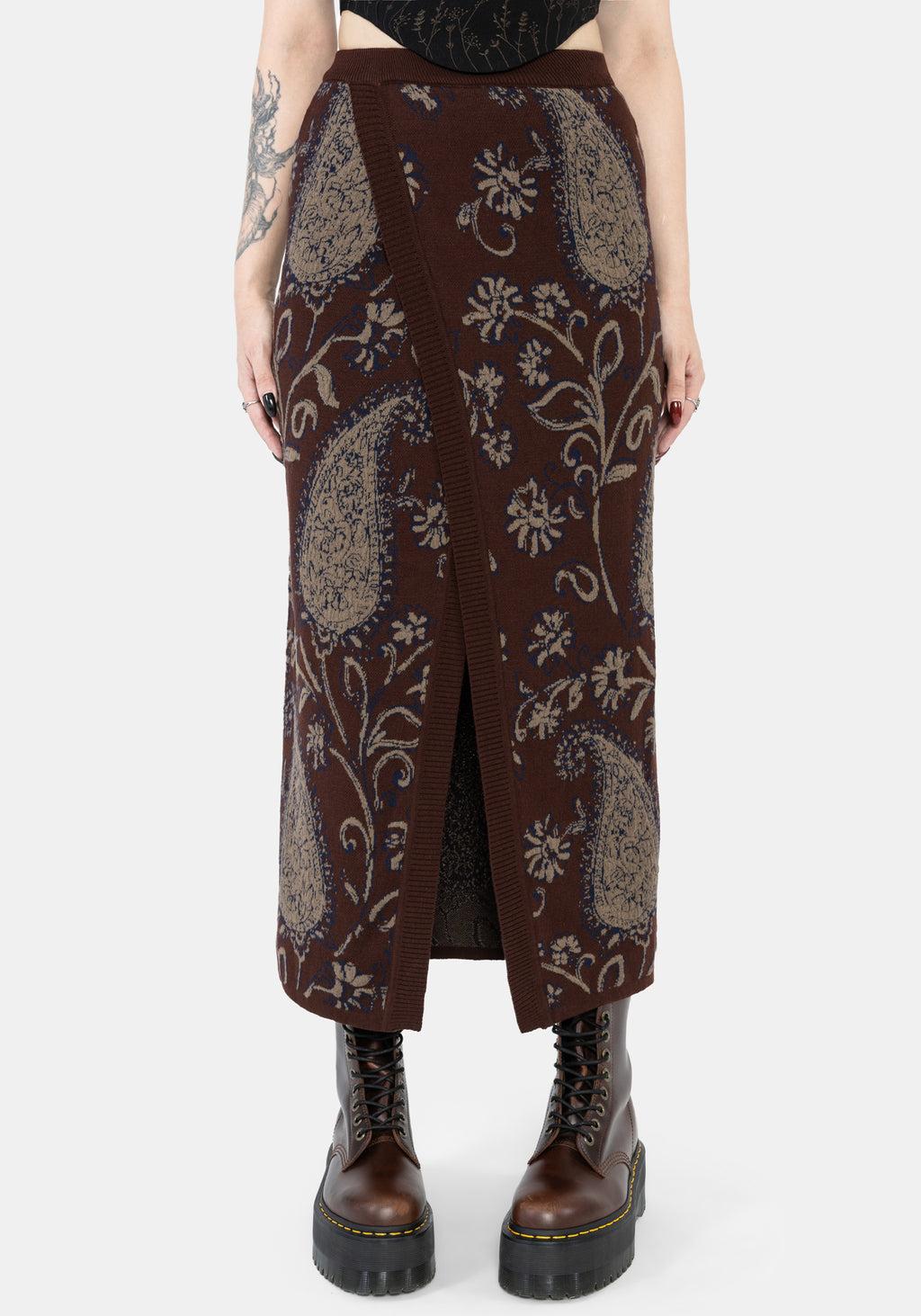 Gillian Cotton Paisley Knit Midi Wrap Skirt Product Image