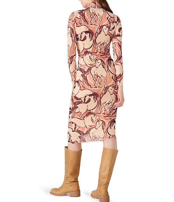 Steve Madden Vivienne Wild Horse Print Mock Neck Long Sleeve Bodycon Midi Dress Product Image