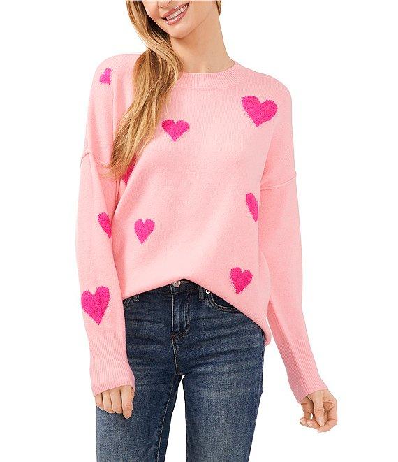 CeCe Crew Neck Long Sleeve Heart Sweater Product Image