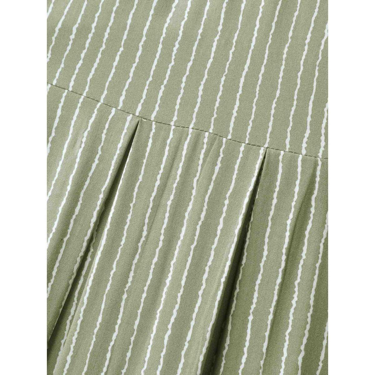 Plus Size Stripe Print Button Detail Collar Midi Dress Sage Women Shirt collar Cap Sleeve Curvy BloomChic 22-24/3X Product Image