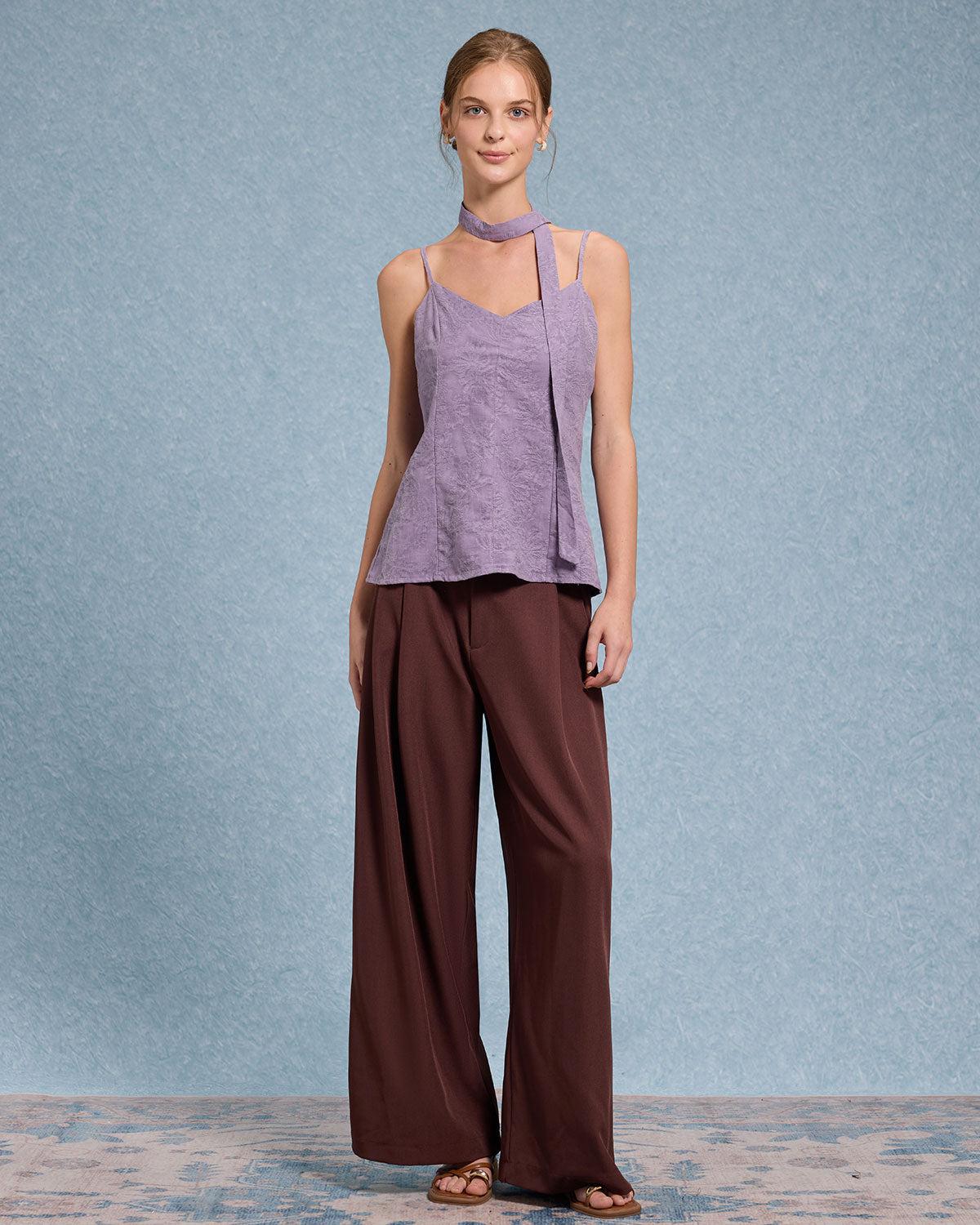 Purple Tie Neck Linen Cami Top Product Image