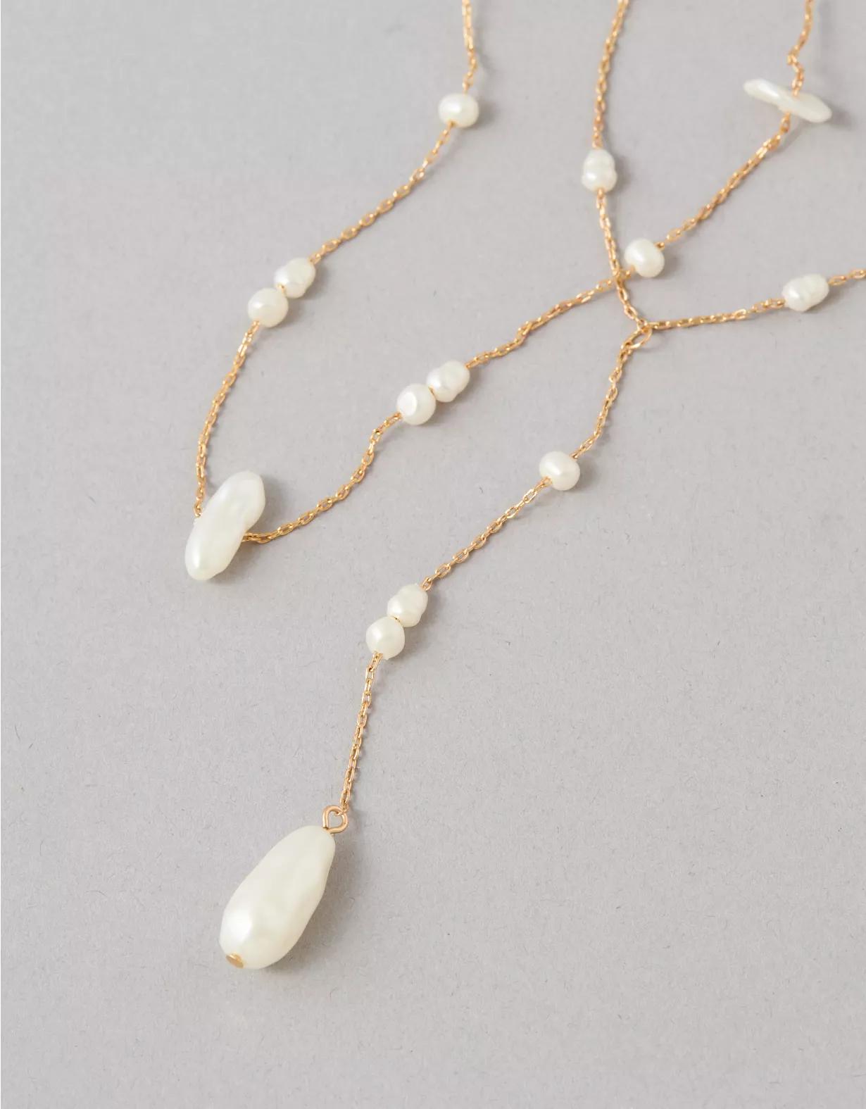 AEO Chipped Pearl Long Layered Necklace 2-Pack Product Image