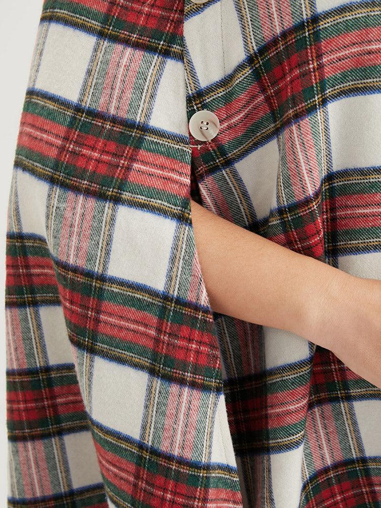 Tartan Button Side Cape Coat Without Hat Female Product Image