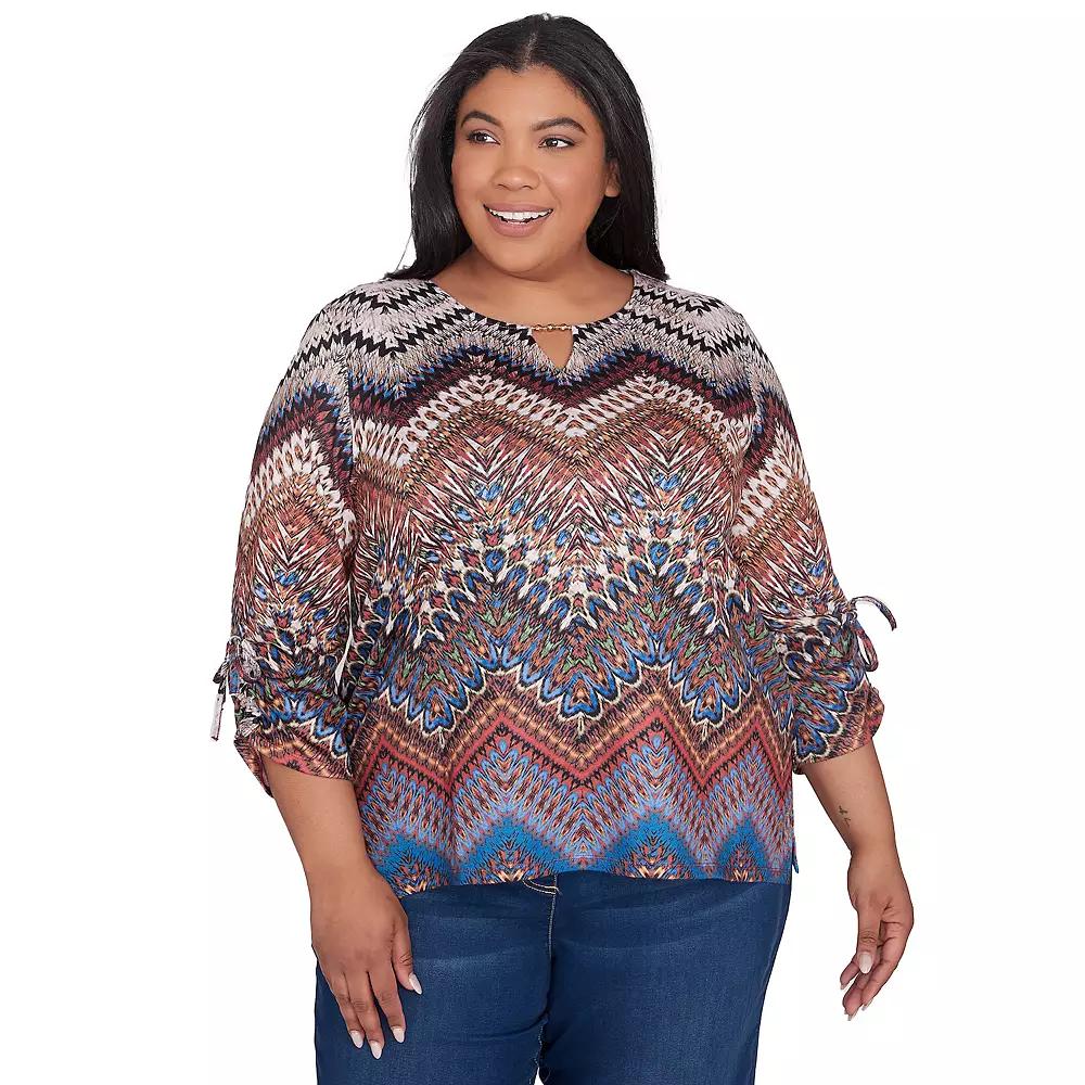 Plus Size Alfred Dunner Textured Chevron Ruched Sleeve Top, Women's, Size: 1XL, Neutral Team Product Image