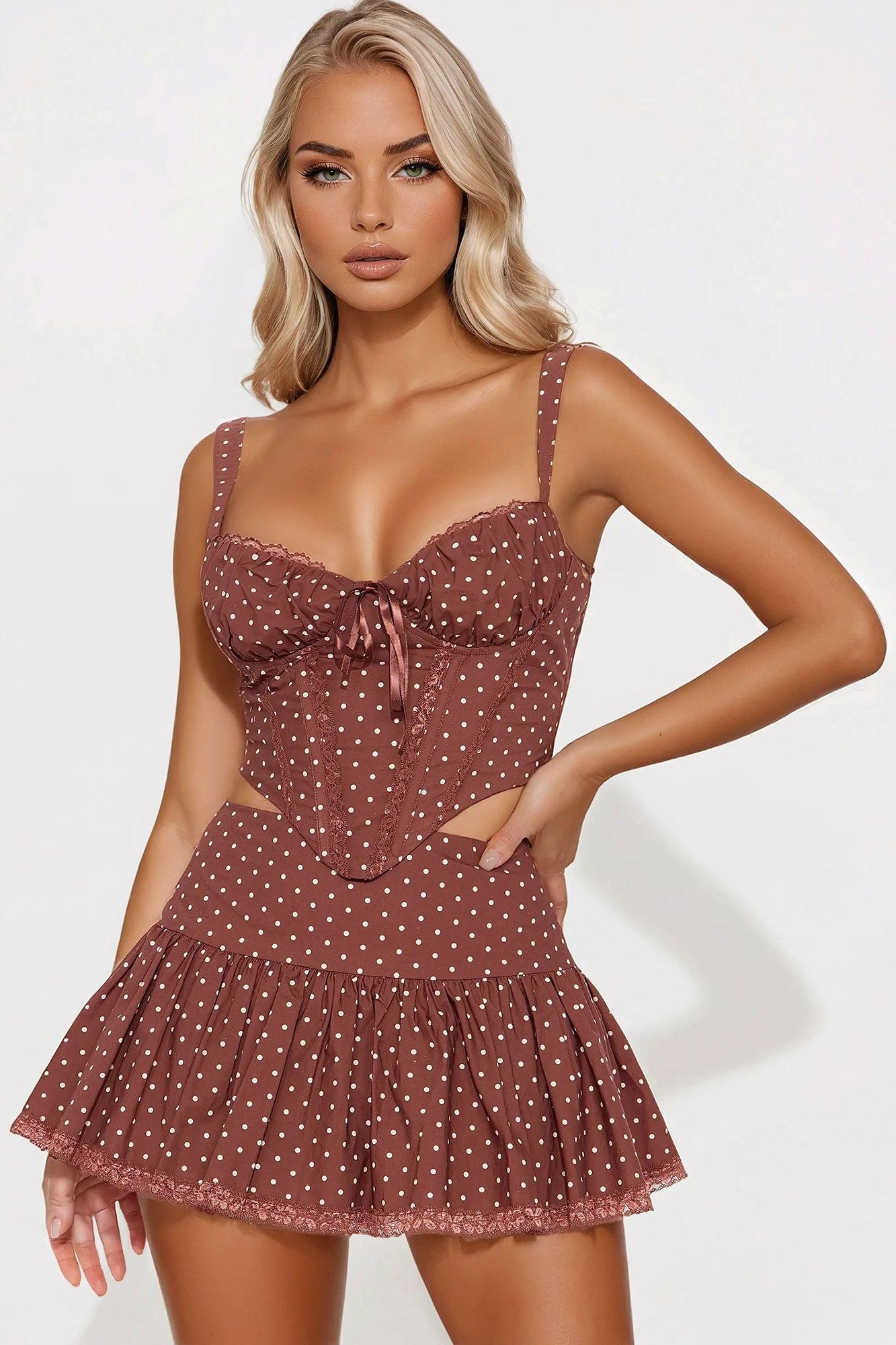 Sara Polka Dot Skirt Set - Brown/combo Product Image