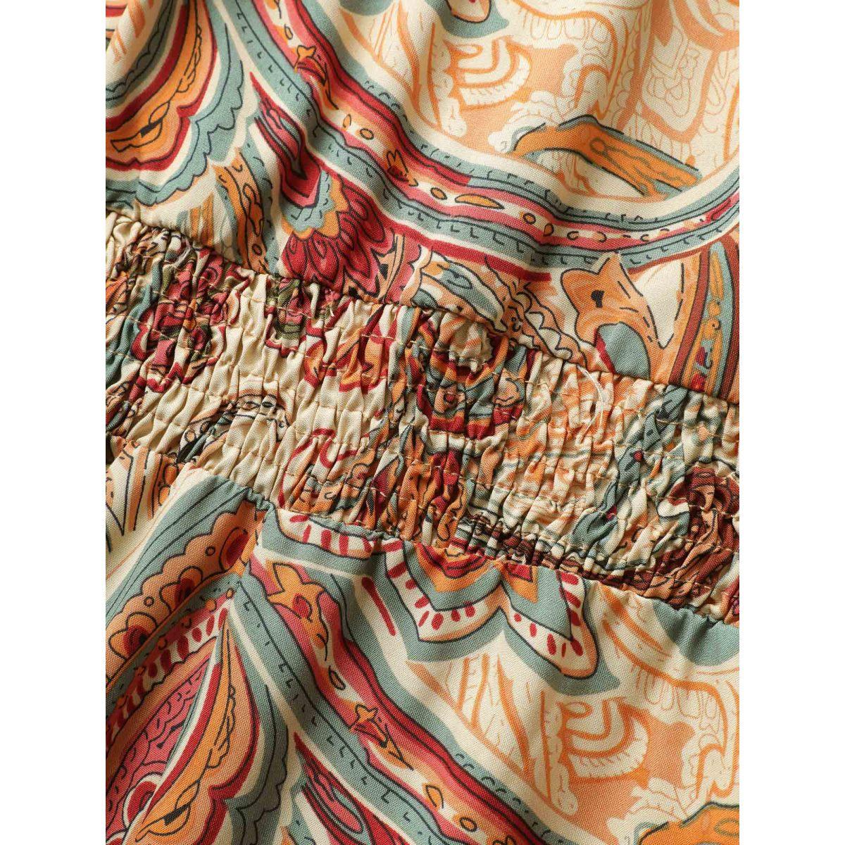 Plus Size Emerald Paisley Print Halter Shirred Elastic Waist Jumpsuit Women Resort Sleeveless Halter neck Vacation Loose Jumpsuits BloomChic 30/6X Product Image