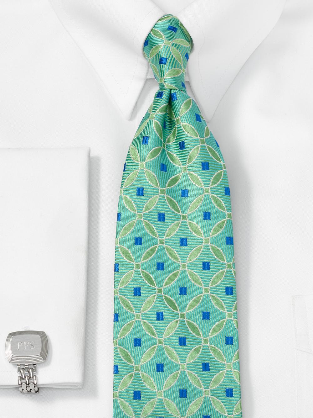 Geometric Woven Silk Tie - Green/blue Product Image